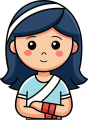 Obraz premium Cute cartoon girl with bandaged arm