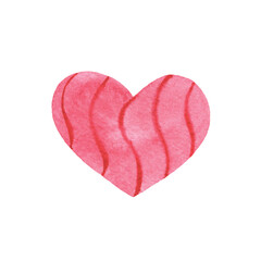 Textured isolated watercolor pink watercolor heart with wavy stripes hand drawn wet effect