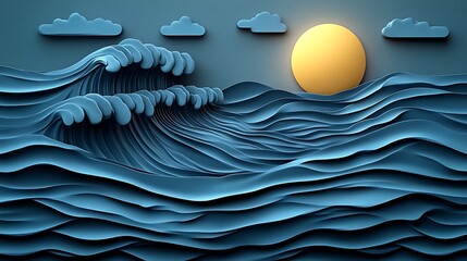 Abstract ocean waves with sun