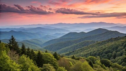 Breathtaking sunset over blue ridge mountains nature landscape peaceful environment scenic viewpoint tranquil for outdoor enthusiasts