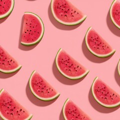 Watermelon slices arranged in a geometric pattern on a pink background