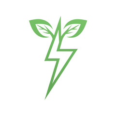 Green Energy Leaf Bolt Logo Vector.