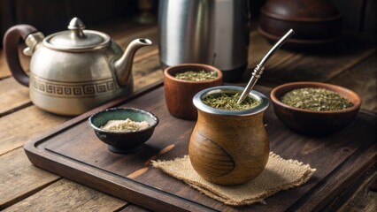 Traditional mate tea brewing argentina beverage preparation rustic kitchen close-up cultural experience