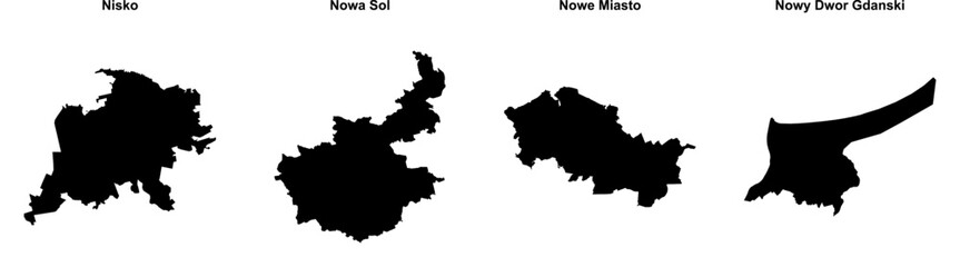 Nisko, Nowa Sol, Nowe Miasto, Nowy Dwor Gdanski outline maps