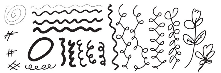 hand drawn vector set of floral elements