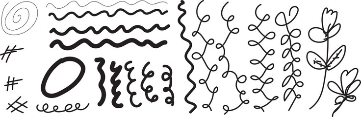 hand drawn vector set of floral elements