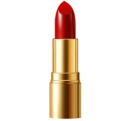 A red lipstick with a gold case, transparent background PNG file.