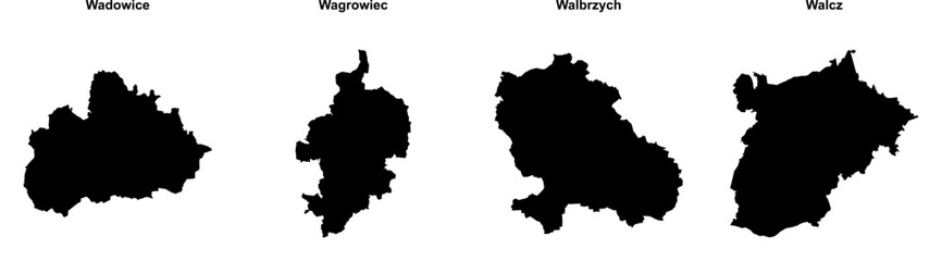 Fototapeta premium Wadowice, Wagrowiec, Walbrzych, Walcz outline maps