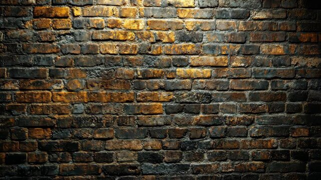 Dark, textured brick wall with warm lighting