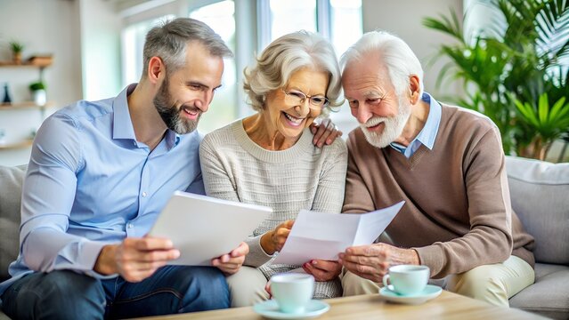 senior couple with laptop computer