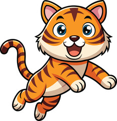 Adorable cartoon tiger cub jumping joyfully