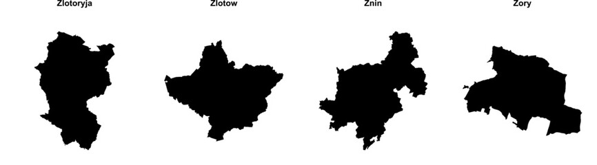 Fototapeta premium Zlotoryja, Zlotow, Znin, Zory outline maps