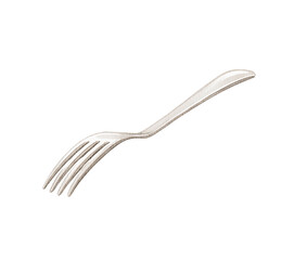 Cartoon cute cooking  culinary metal kitchen fork isolated on white background. Watercolor and pencil hand drawn illustration sketch