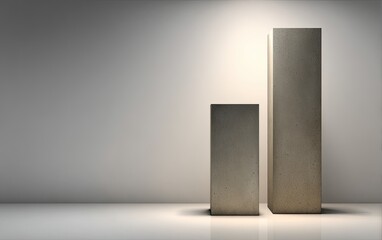 Two light-gray concrete blocks, one taller than the other, on a white surface