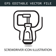 Screwdriver Icon Logo Vector Image in Black and White
