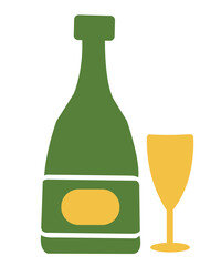 Champagne clip art design on plain white transparent isolated background for sign, decal, card, shirt, hoodie, sweatshirt, apparel, tag, mug, icon, poster or badge