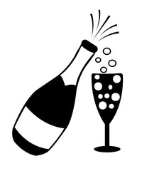 Champagne clip art design on plain white transparent isolated background for sign, decal, card, shirt, hoodie, sweatshirt, apparel, tag, mug, icon, poster or badge