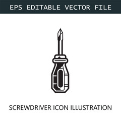 Screwdriver Icon Logo Vector Image in Black and White
