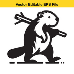 A Walking Beaver Carrying a Branch: Vector Illustration