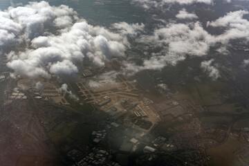 A high altitude view of Heathrow Airport in London, UK