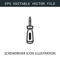 Screwdriver Icon Logo Vector Image in Black and White
