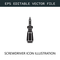 Screwdriver Icon Logo Vector Image in Black and White
