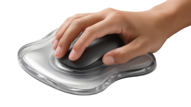 Using an ergonomic mousepad to alleviate strain for comfortable and efficient computer work isolated on white background