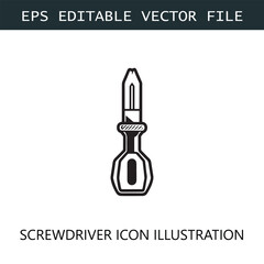 Screwdriver Icon Logo Vector Image in Black and White
