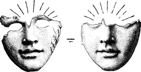 Abstract mask shapes with radiating lines design for creative art projects