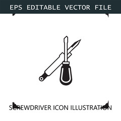 Screwdriver Icon Logo Vector Image in Black and White
