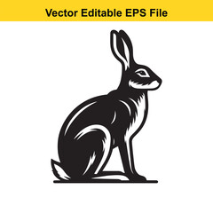 Vector illustration of a sitting hare in black and white