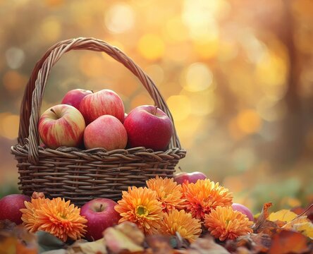 Autumnal basket of apples and flowers (1)