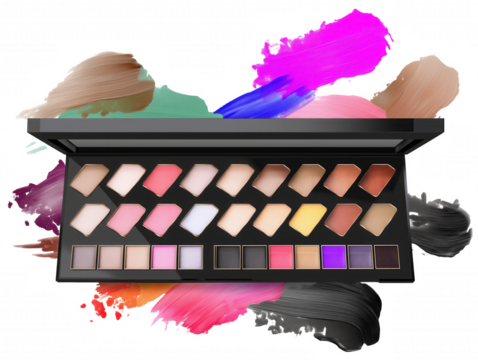 Black makeup palette with 48 shades on transparent background