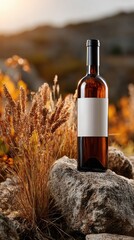 Wine bottle autumn landscape