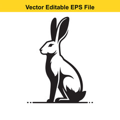 Vector illustration of a sitting rabbit, black and white, EPS file