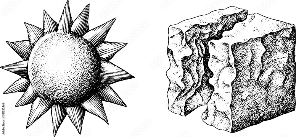 Poster explosive star fragment and warped cube sketch for design and print projects