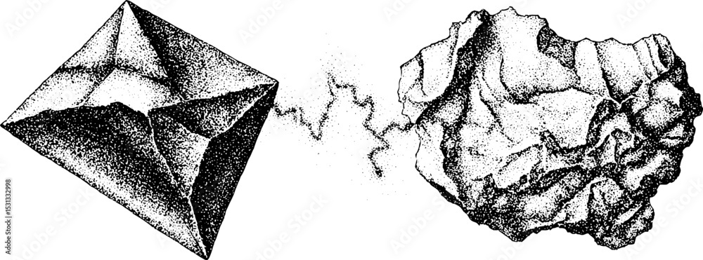 Poster abstract geometric composition with fragmented polygon and erratic zigzag line