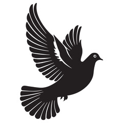 Fototapeta premium Black silhouette of a dove in flight graceful wings peace symbol