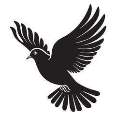 Obraz premium Black silhouette of a dove in flight peaceful bird icon