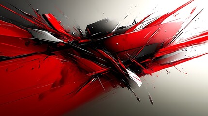 Abstract dynamic shapes in red, black, and white