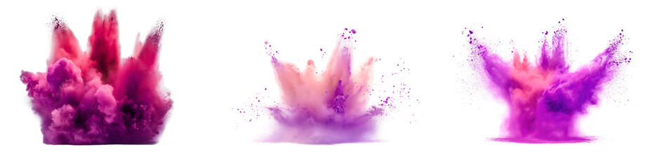 Fototapeta premium Set of various Pink powder explosion cascade isolated on transparent background