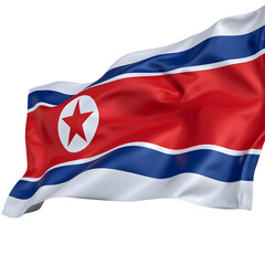 North Korean flag blue white red white blue with red star, fabric material detailed, soft flowing motion, professional setup studio, isolated on transparent, commercial quality, star emblem clear