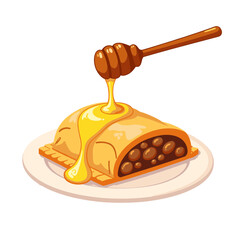 Baklava with honey drizzle vector, plated dessert on transparent background, ideal for culinary presentations