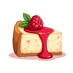 Cheesecake slice with raspberry sauce vector, on transparent background, ideal for dessert menus, food blogs