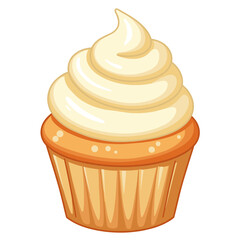 Cupcake with vanilla frosting vector, on transparent background, perfect for dessert lovers
