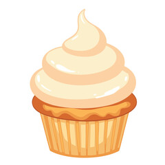 Cupcake with vanilla frosting vector, on transparent background, perfect for desserts, baking blogs, celebrations, and culinary presentations