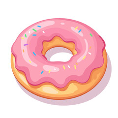 Pink glazed donut vector, isolated on transparent background, perfect for desserts, culinary projects