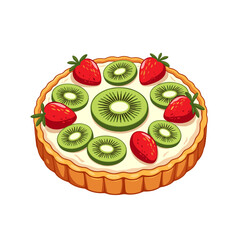Fruit tart with kiwi and strawberries vector, on transparent background, perfect for dessert presentations