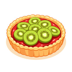 Fruit tart with kiwi slices vector, on transparent background, perfect for dessert recipes, culinary illustrations