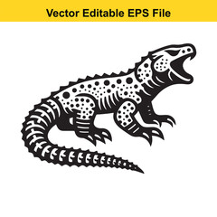 Stylized Vector Illustration of a Roaring Lizard